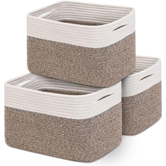 Rope Storage Baskets 3-Pack - Woven Baskets for Storage |Baby Basket for Nursery - Picture 1 of 8